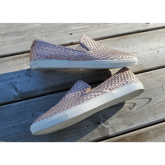 J/Slides Justine Woven Rose Gold Leather Sneakers - Picture 4 of 8